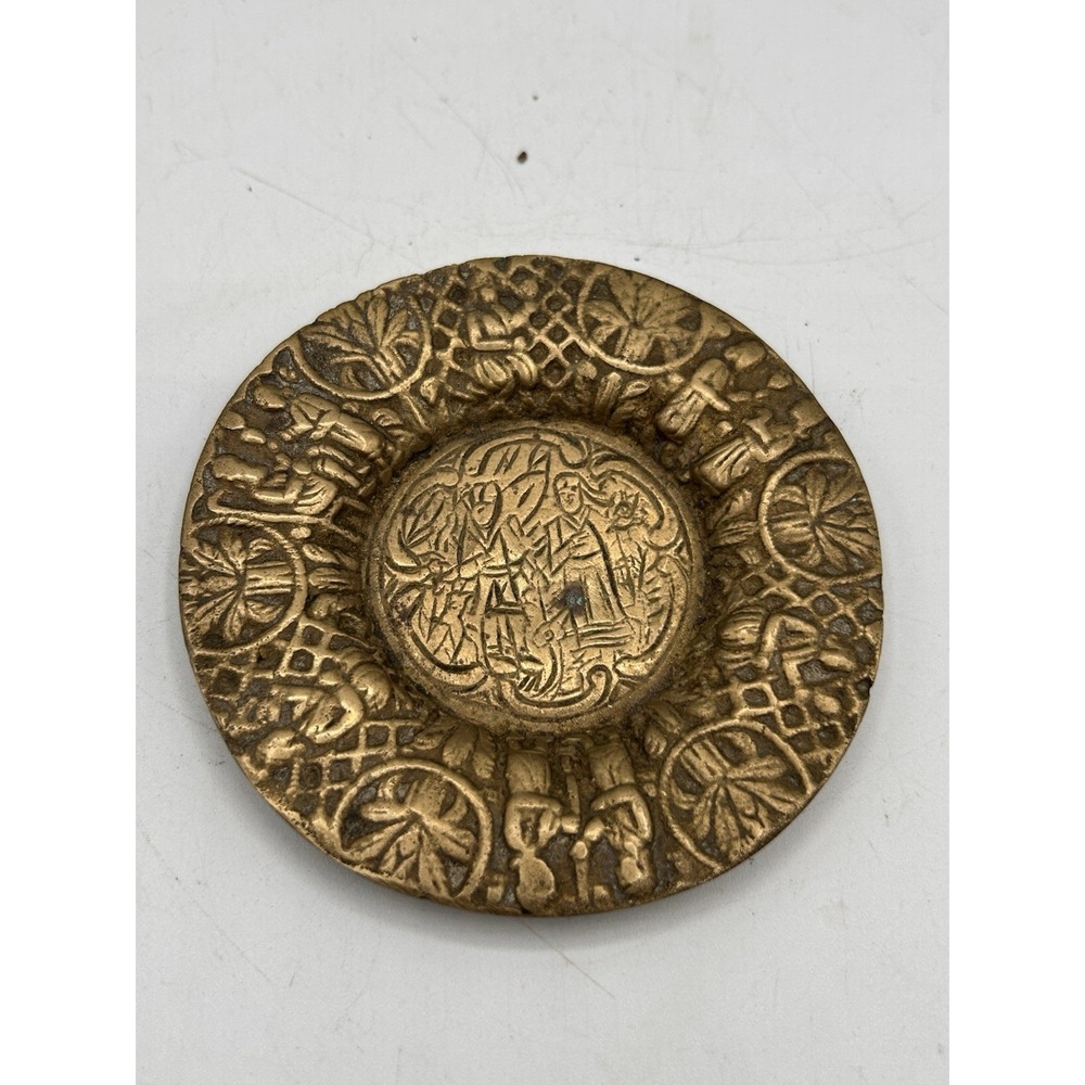 Vintage 4.25" Arabic‎ Middle Eastern Folk Handmade Brass Trinket Dish